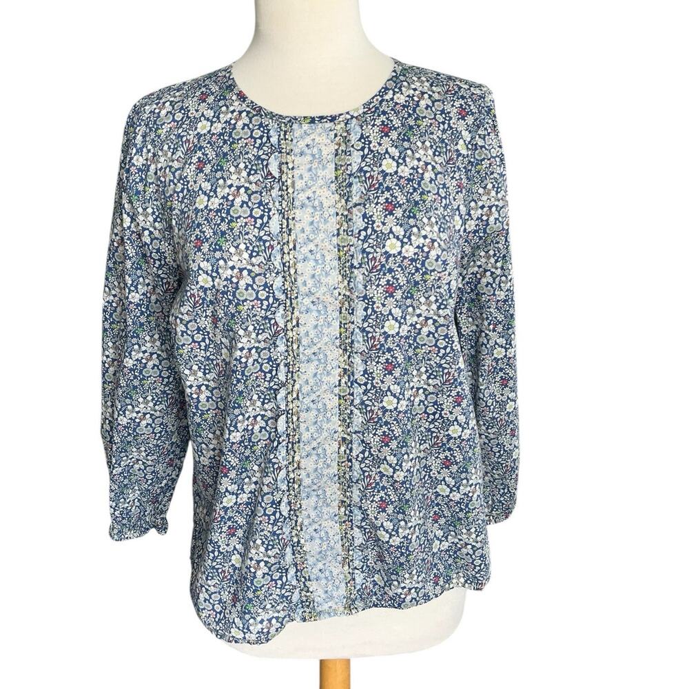 J. Crew Scalloped Cotton Poplin Blouse Shirt Mixed Liberty Prints Floral Medium - Picture 2 of 12